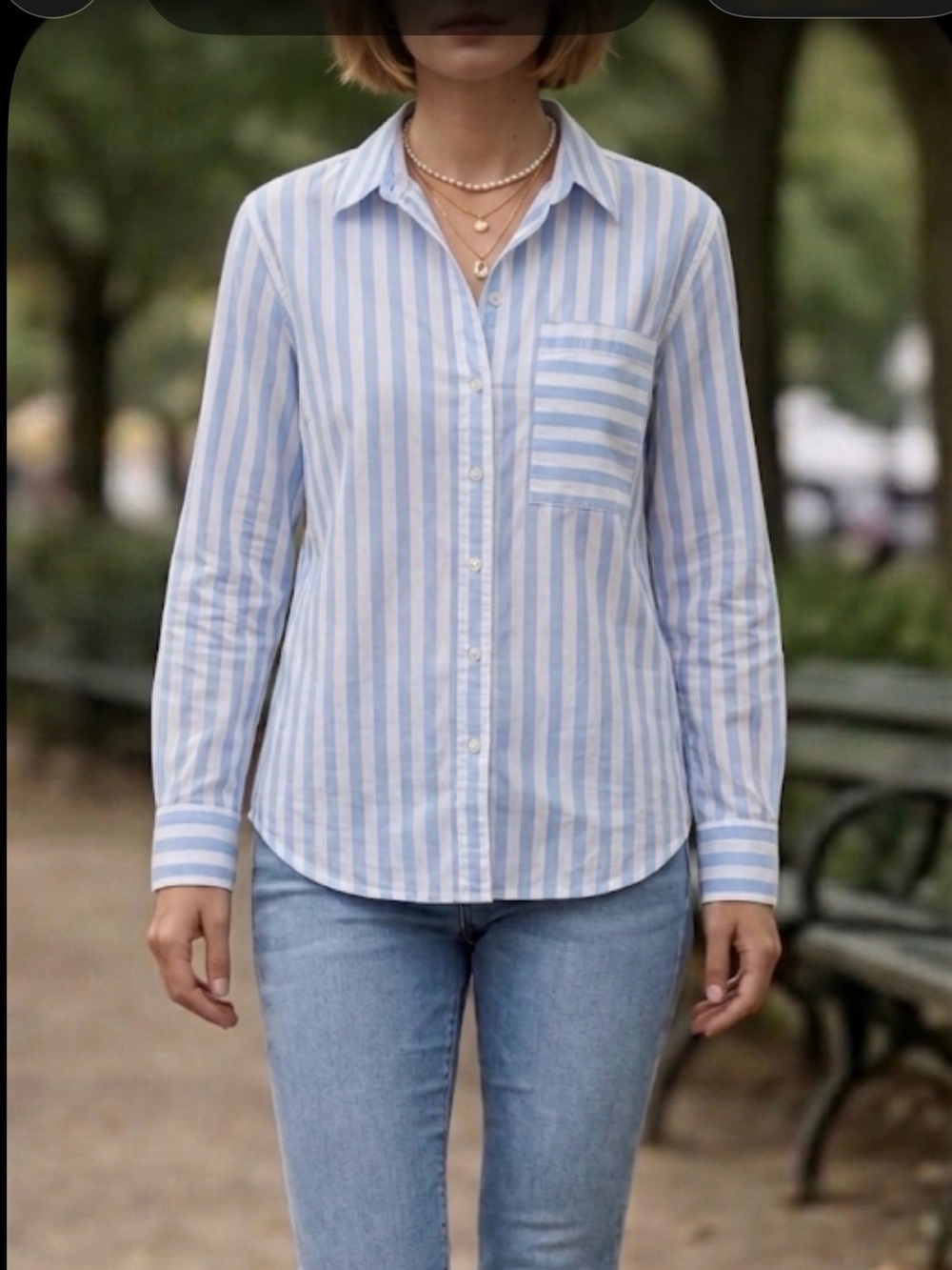 Draper James Blue and White Striped Casual Button-Down Shirt